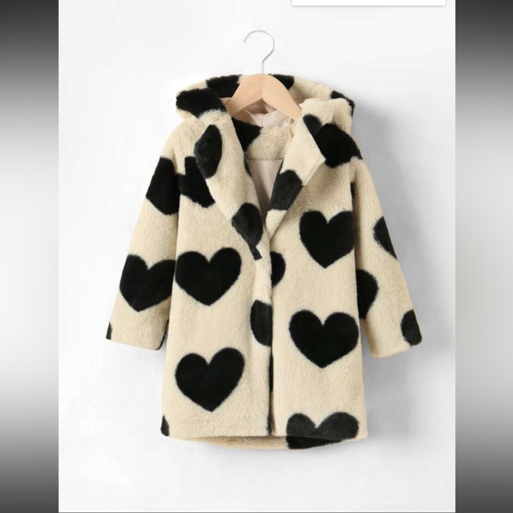 Heart Pattern Hooded Teddy Coat
